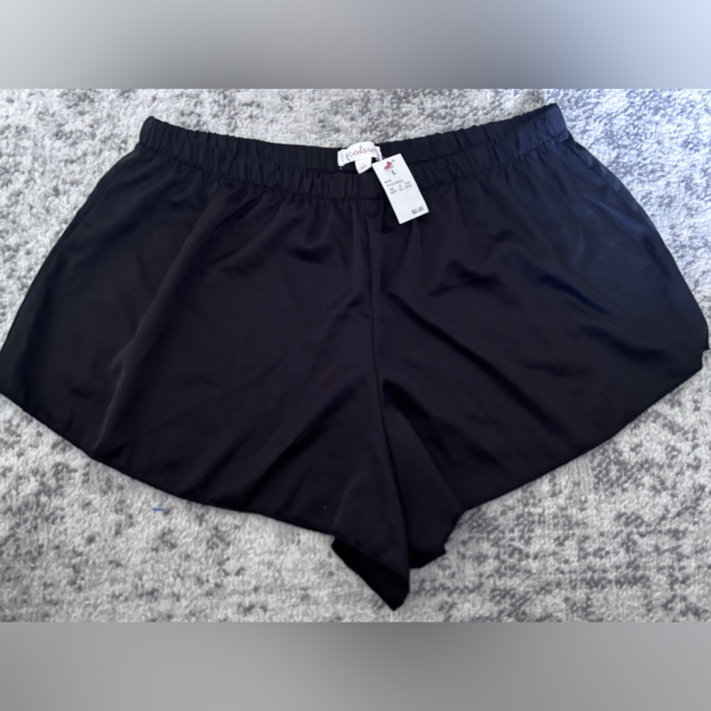 NWT Colsie Satin Lace Trim Cami and Shorts Sleep Set Black Size: Large - Picture 2 of 5